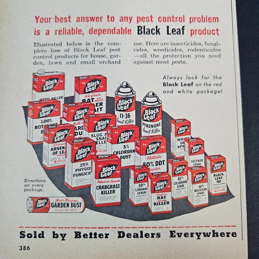 1953 Black Leaf Pest Control Vintage Print Ad Garden Dust DDT Phygon Weed Killer